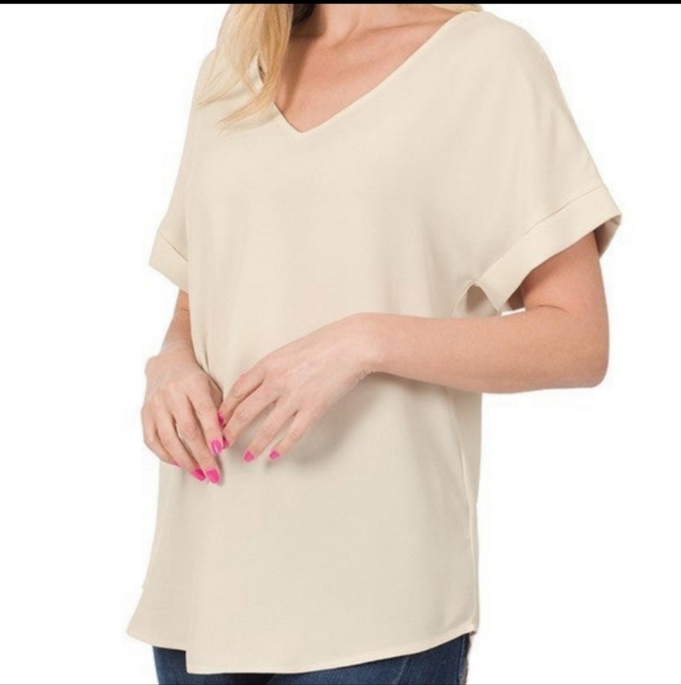 2/$25 Bone Color Cuff Sleeve ZENANA Blouse - NEW